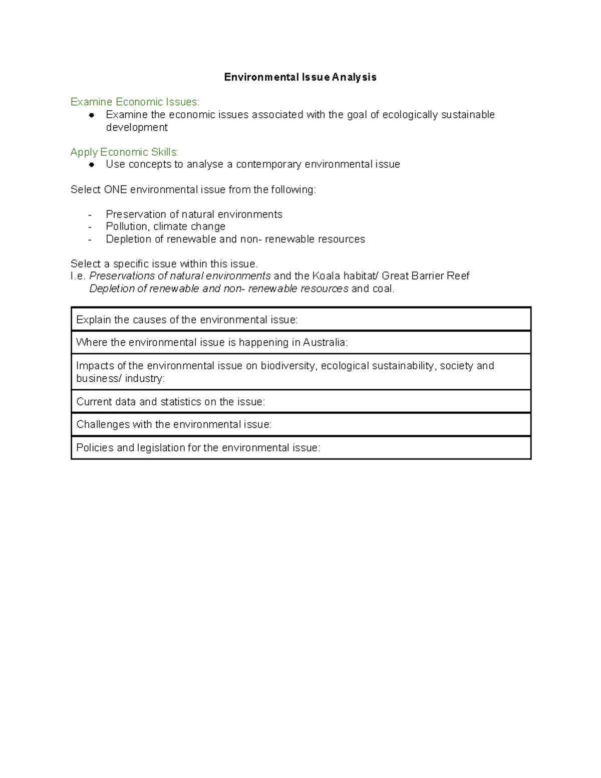 Environmental Issue Analysis: Economic Perspectives on Sustainability ...