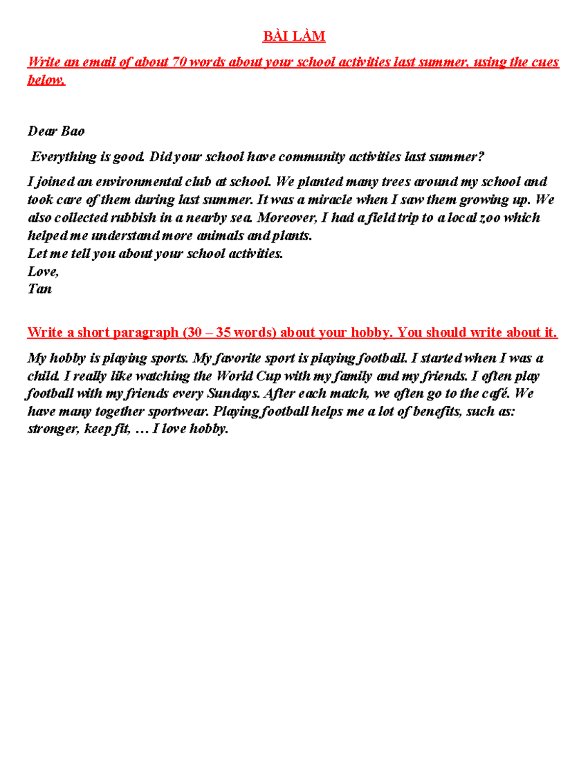 Tiếng-Anh - fesgdf - BÀI LÀM Write an email of about 70 words about ...
