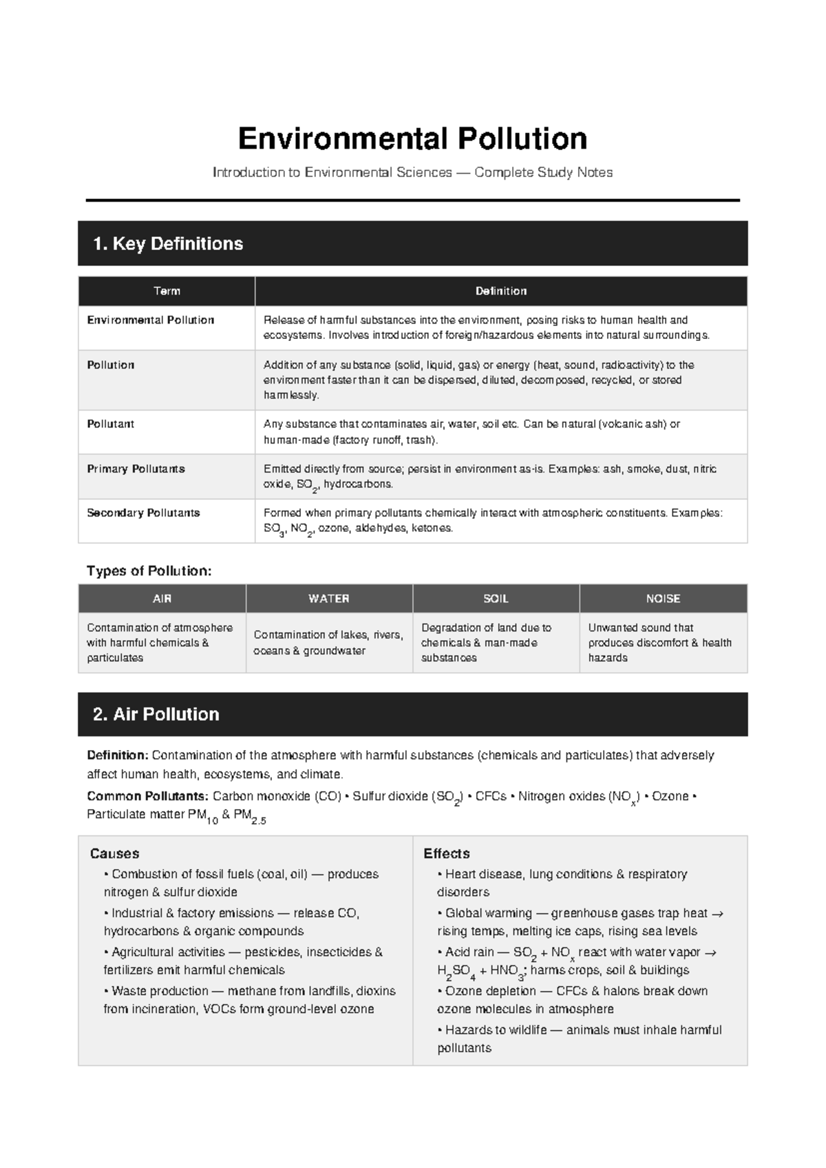 ENV 101: Environmental Pollution - Comprehensive Study Notes - Studocu