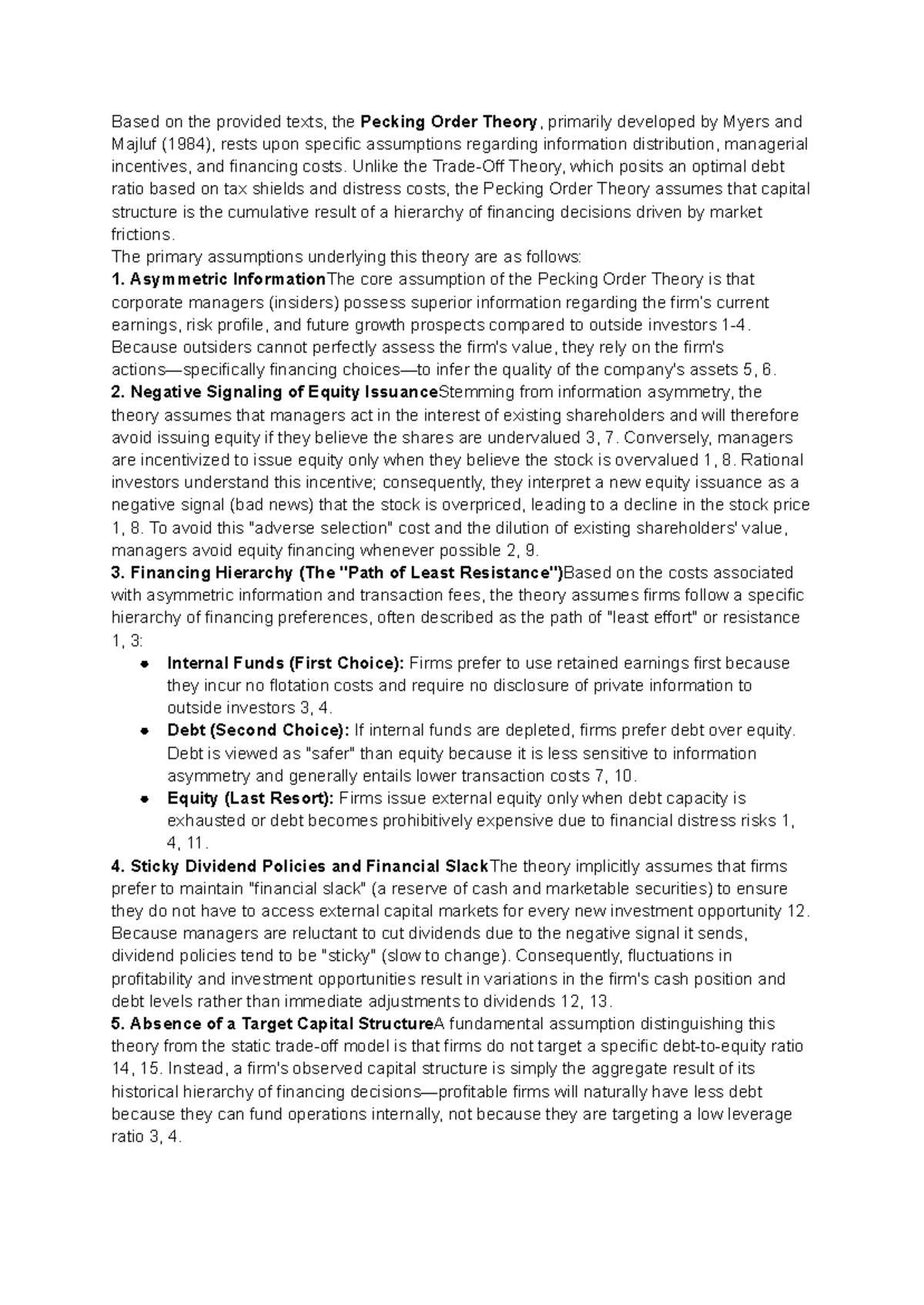 The Hierarchy of Finance Assumptions in Pecking Order Theory (ECO 101 ...