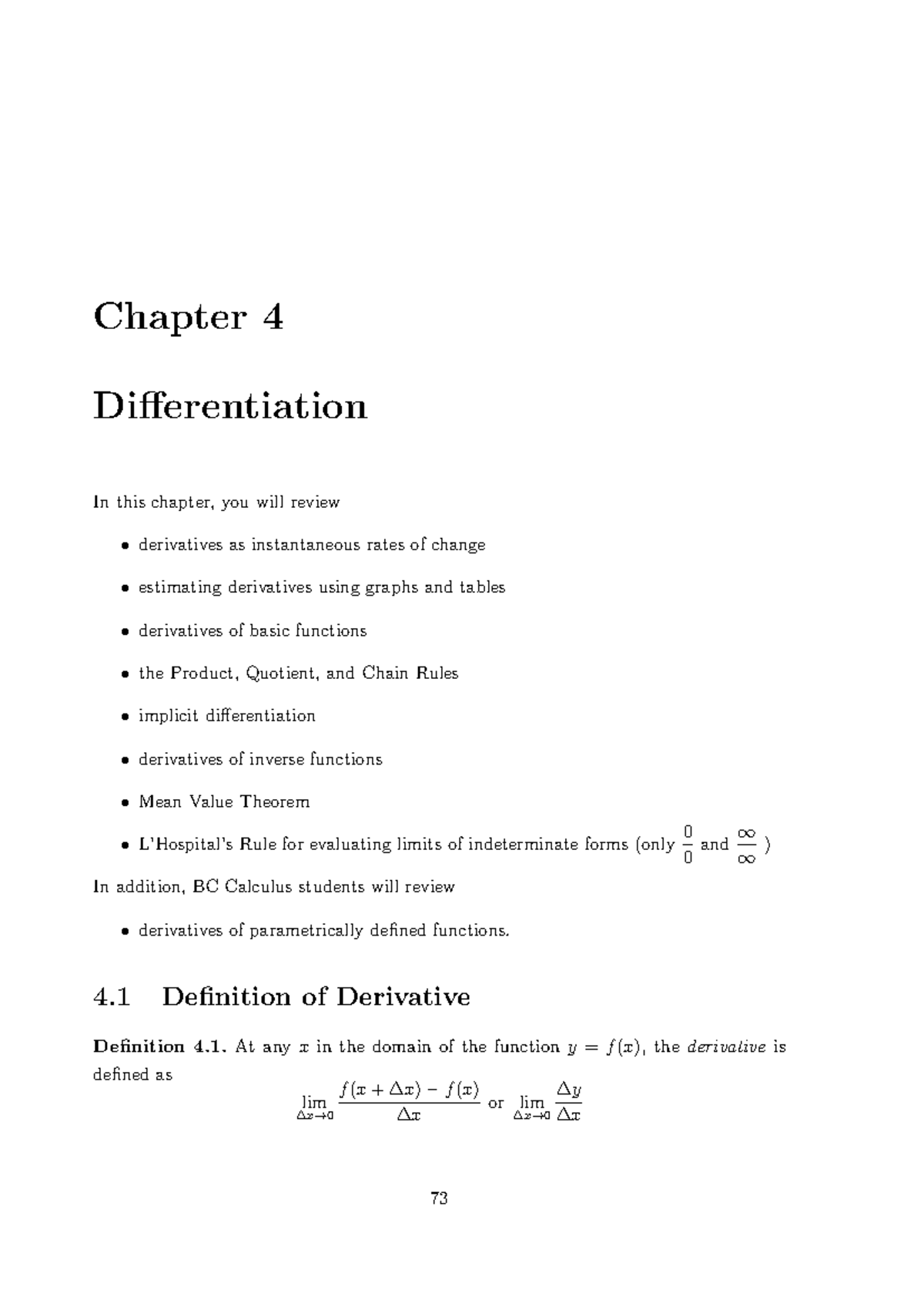 AP Calculus BC Chapter 4: Differentiation Notes - Studocu
