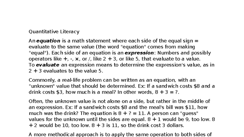 Quantitative Literacy (MATH 101) Final Exam Study Notes - Studocu