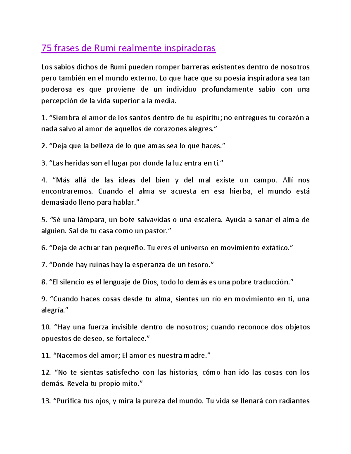 75 Frases Inspiradoras de Rumi para el Alma - Studocu