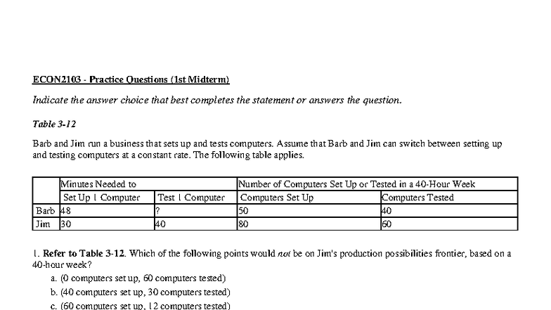 ECON2103 Midterm Practice Questions and Answers - Studocu