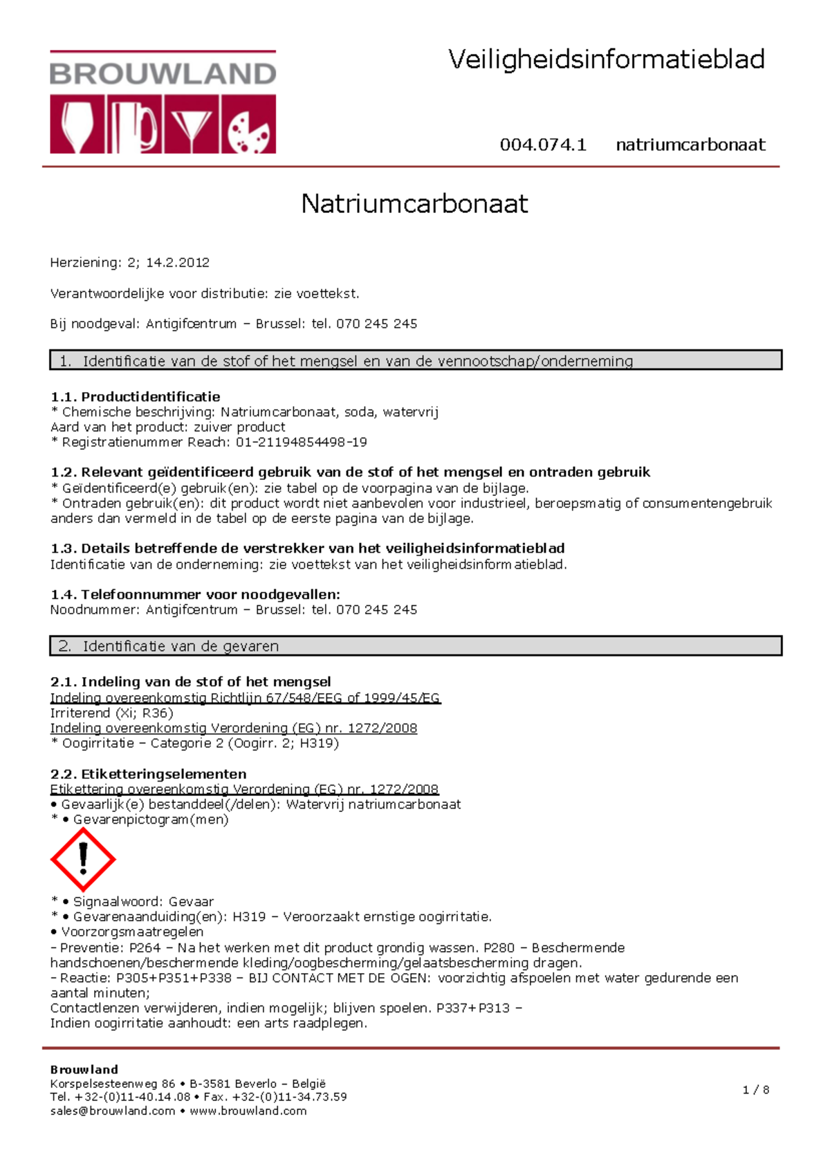 natriumcarbonaat gevaren