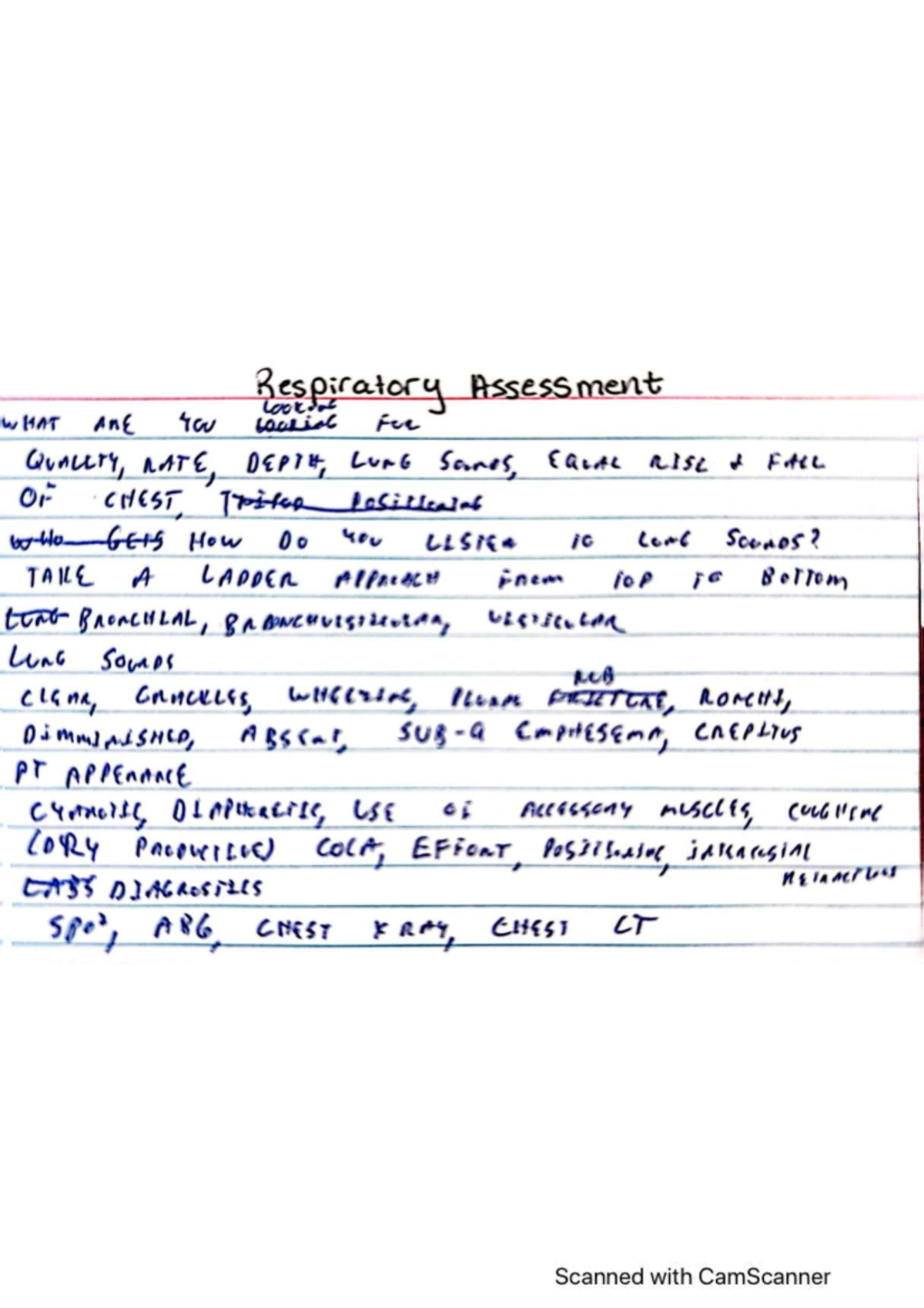 Respiratory Assessment Note Cards: Key Concepts & Interventions - Studocu
