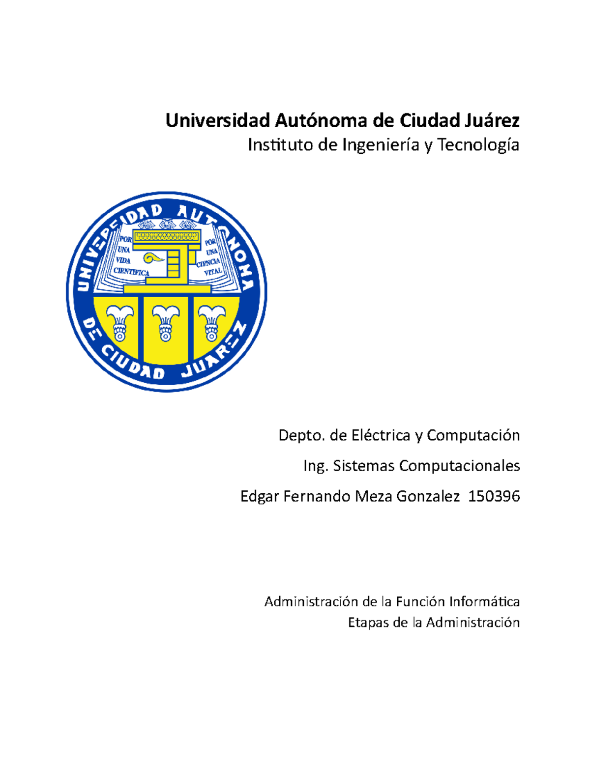 Etapas de la Administración en la Función Informática - Ing. Sistemas Computacionales - Document Preview