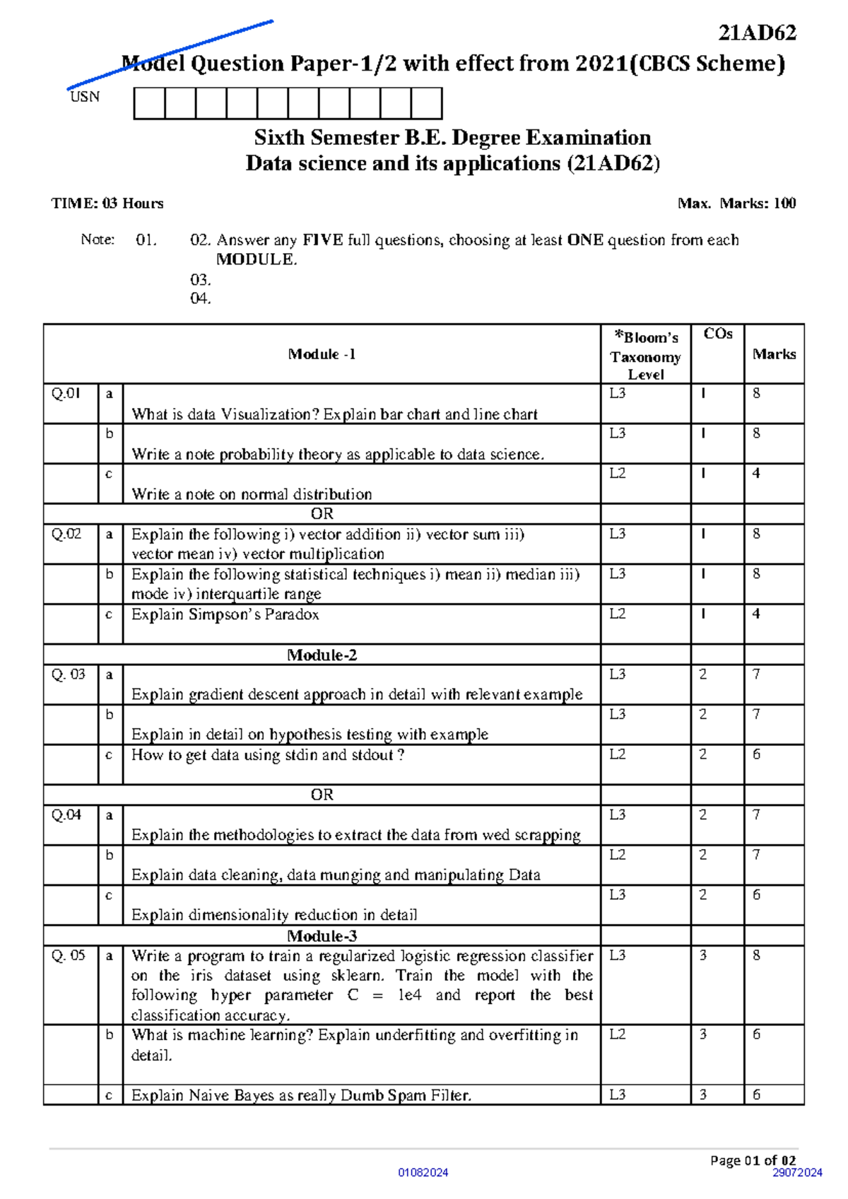 Model-papers ds - VTU model question papers - Page 01 of 02 Model ...
