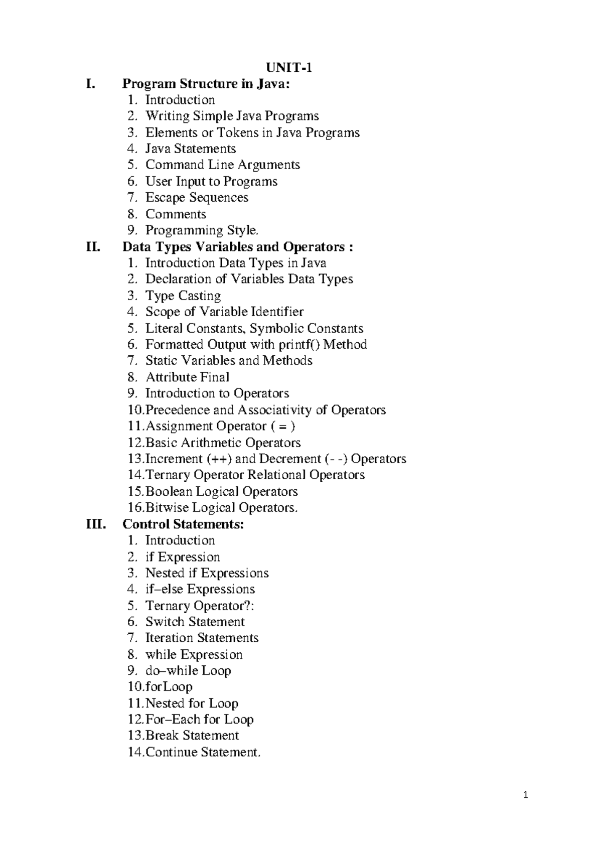 JAVA R19 - UNIT-1: Comprehensive Guide to Java Programming Concepts ...