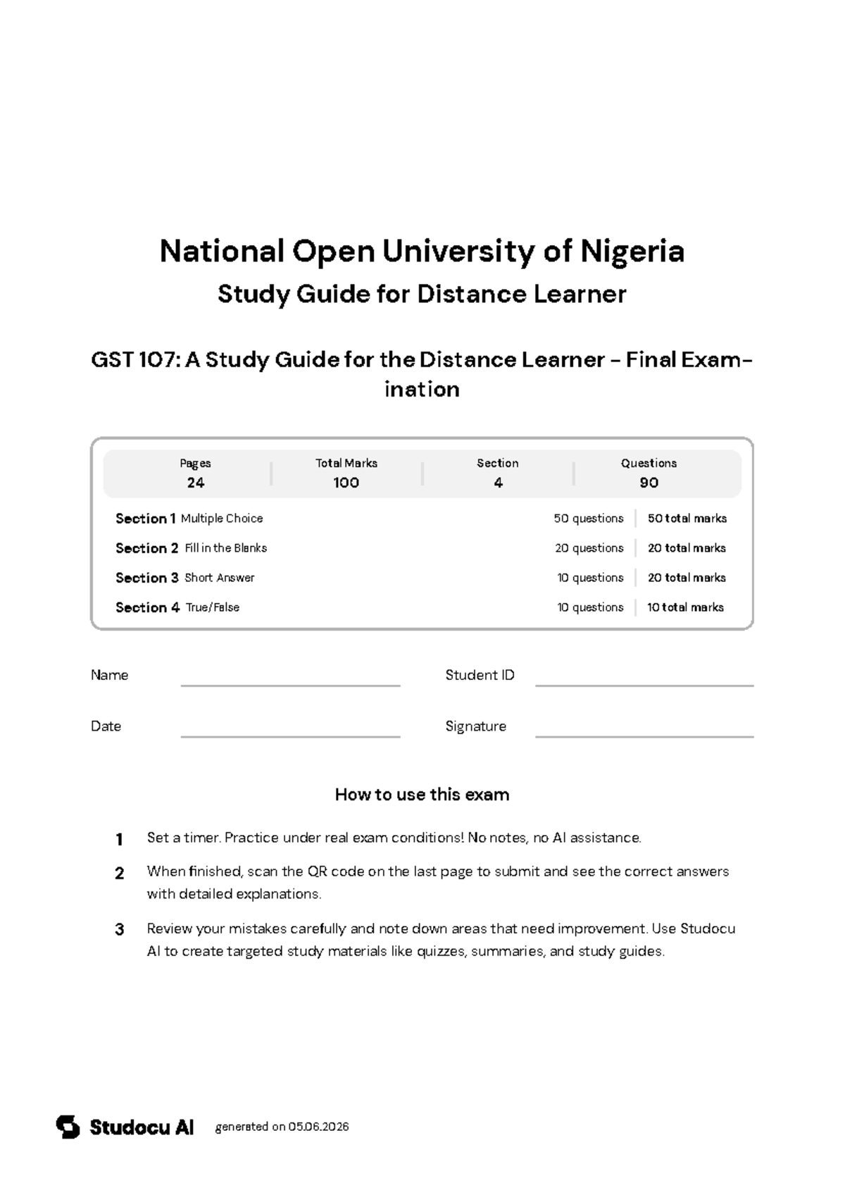 GST 107: Final Exam Study Guide for Distance Learners - Studocu