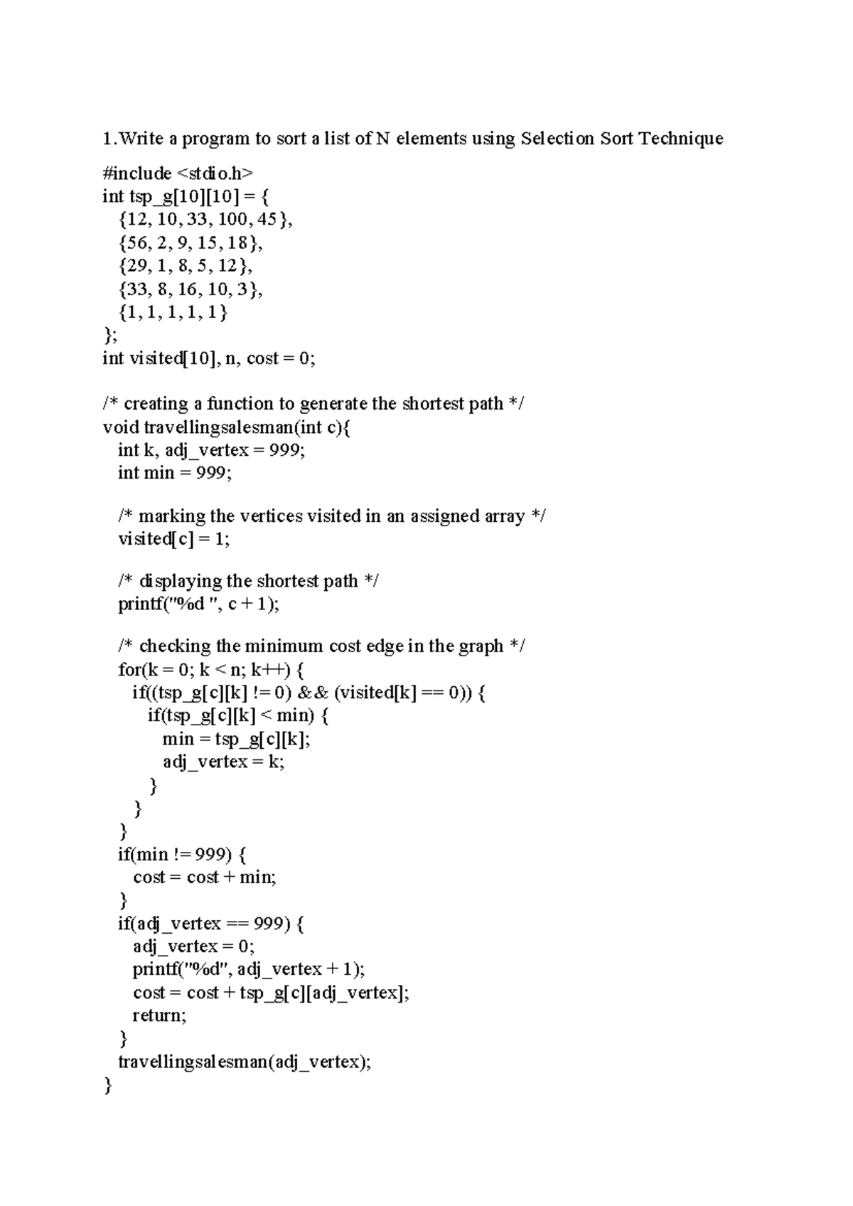 DAA LAB - notes - 1Write a program to sort a list of N elements using ...