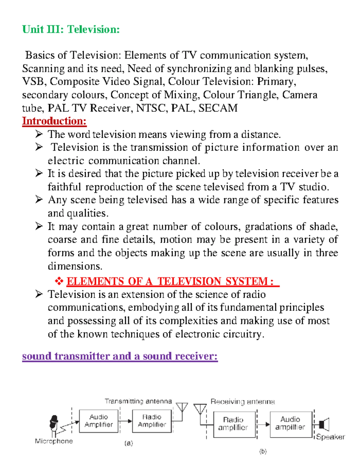 CE UNIT III - Fundamentals of Television Engineering - Studocu