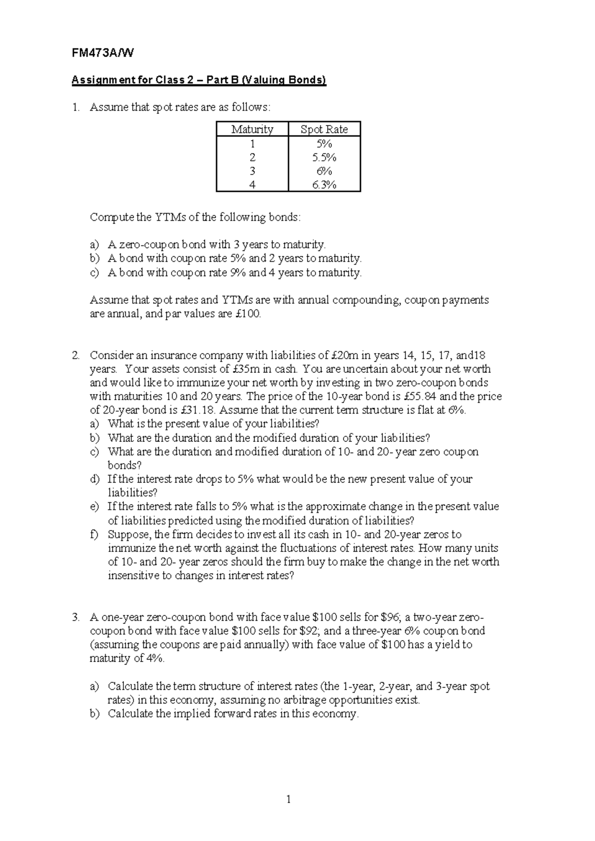 FM473 PSET 2 PART B - Valuing Bonds and YTM Calculations - Studocu