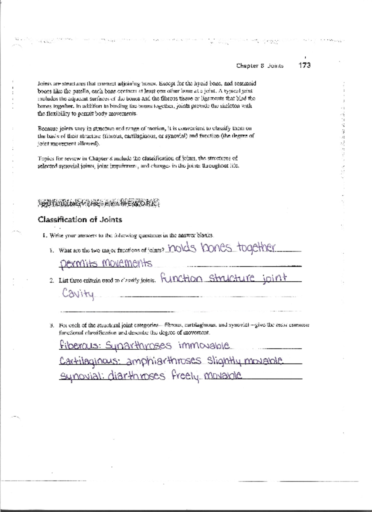 Bio Chapter 8 Study Guide - Understanding Joints and Their Functions ...