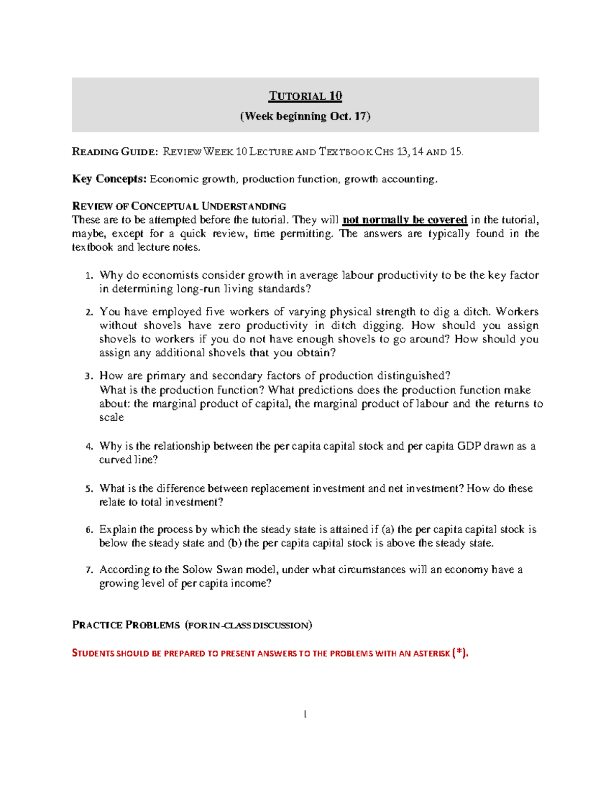 ECON1002 Tutorial 11 Solutions: Review of Week 10 Concepts - Studocu