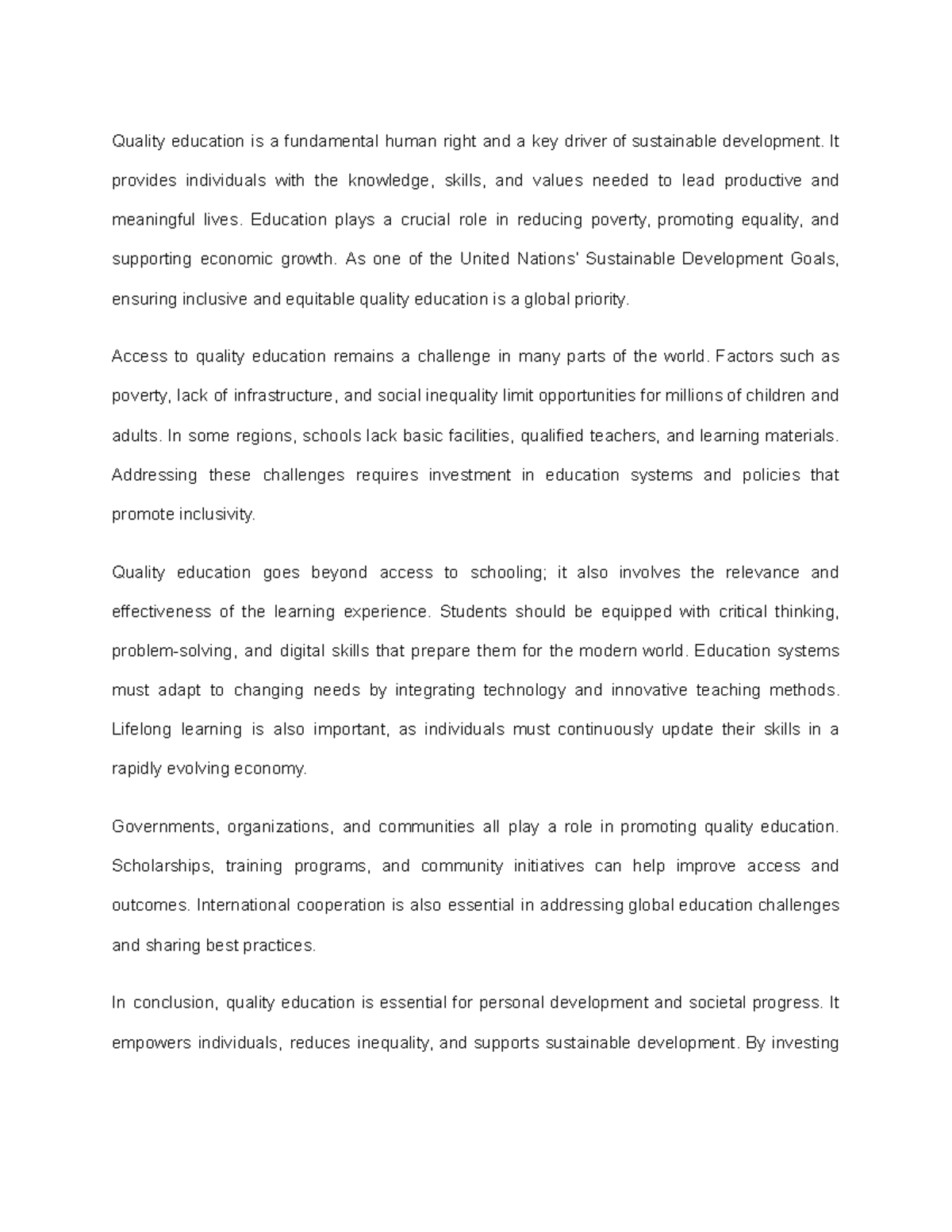 Quality Education for Sustainable Development (SDG 4) - Studocu