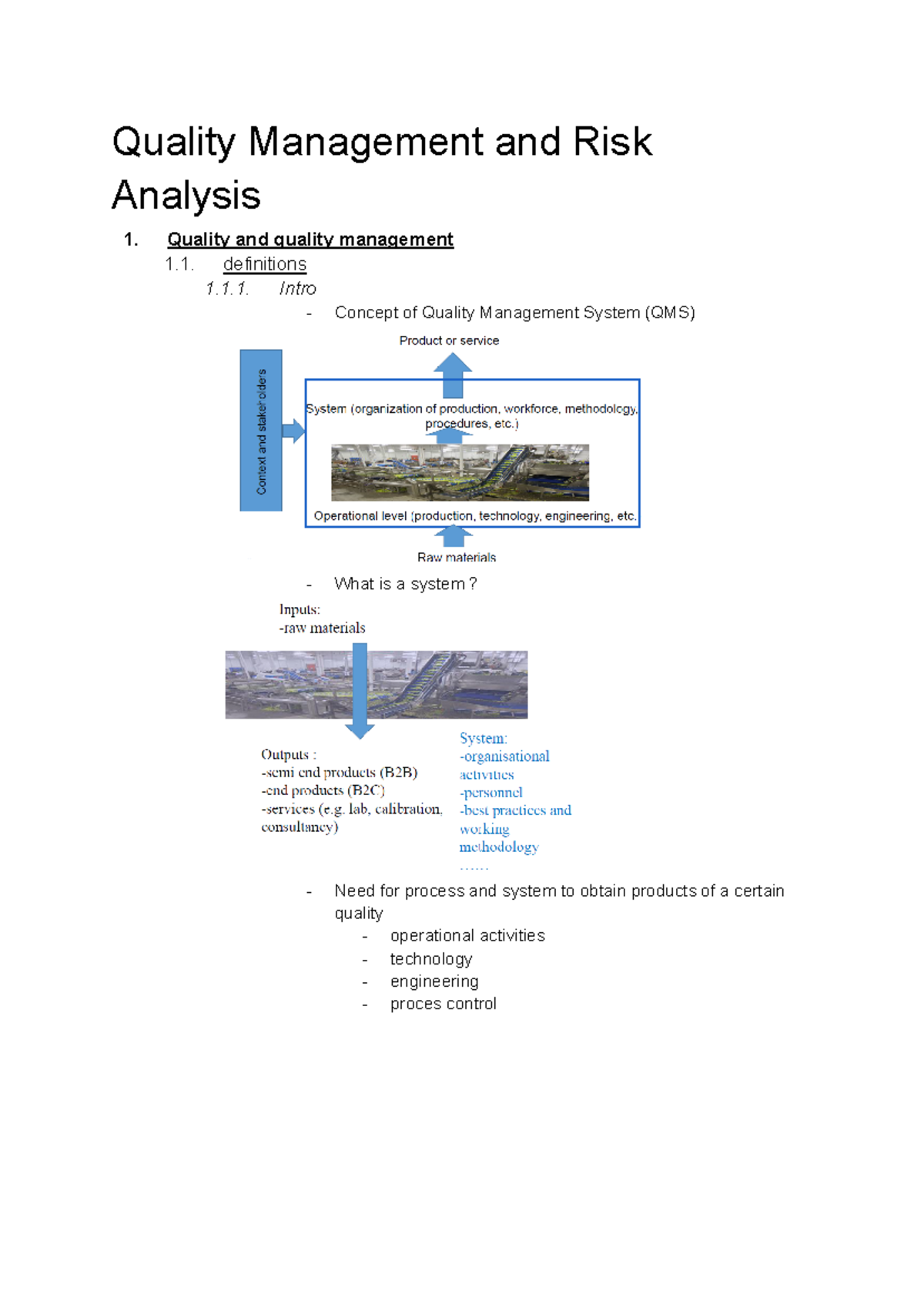 Quality Management and Risk Analysis: Insights and Applications - Studocu