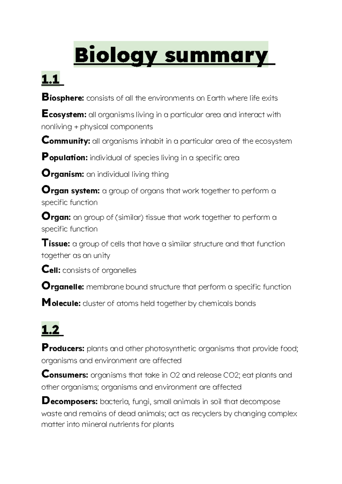 Biology 101: Key Concepts and Summary Notes for Study - Studeersnel