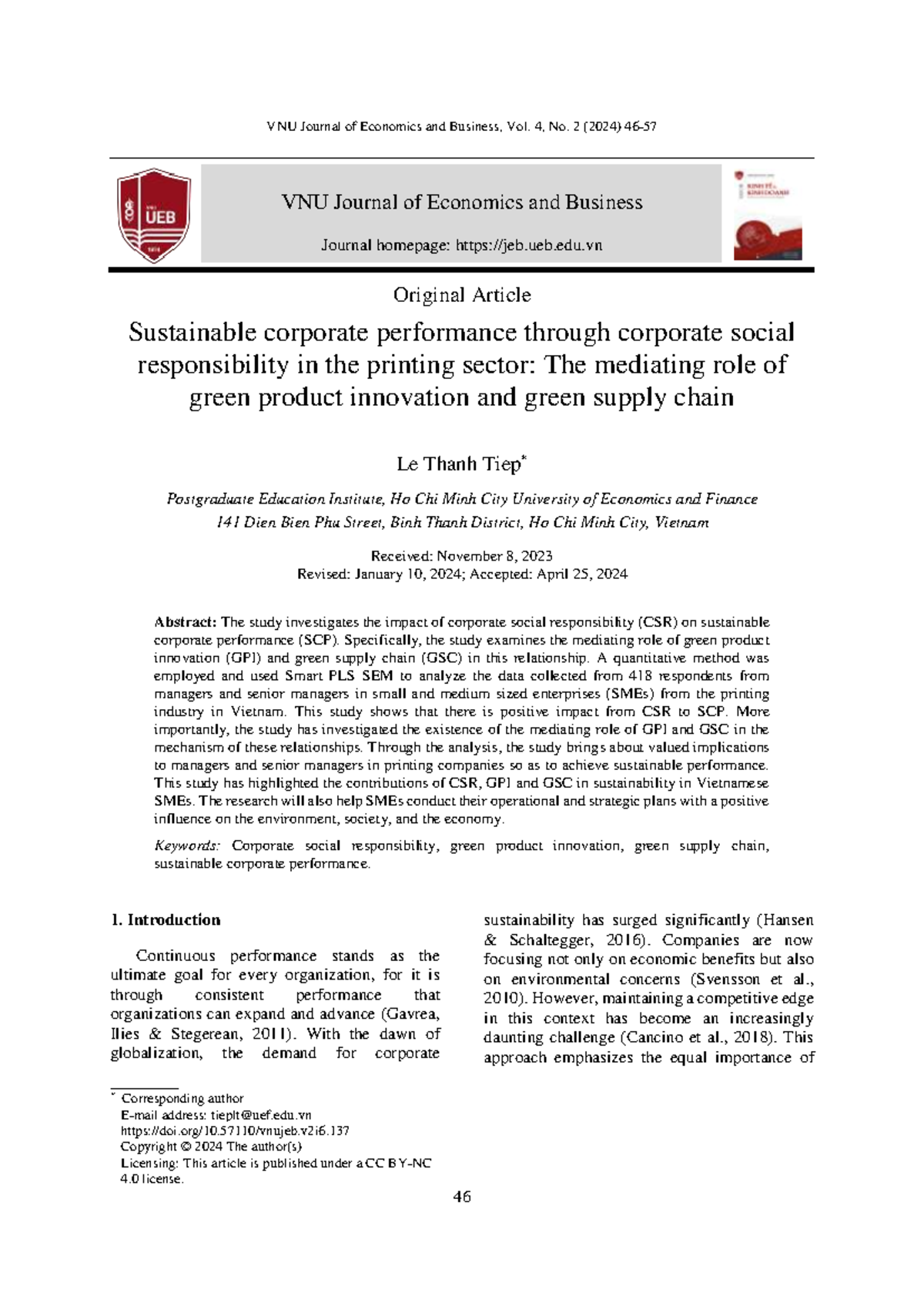 Bai 5 235-Le Thanh Tiep 46-57 - VNU Journal of Economics and Business ...