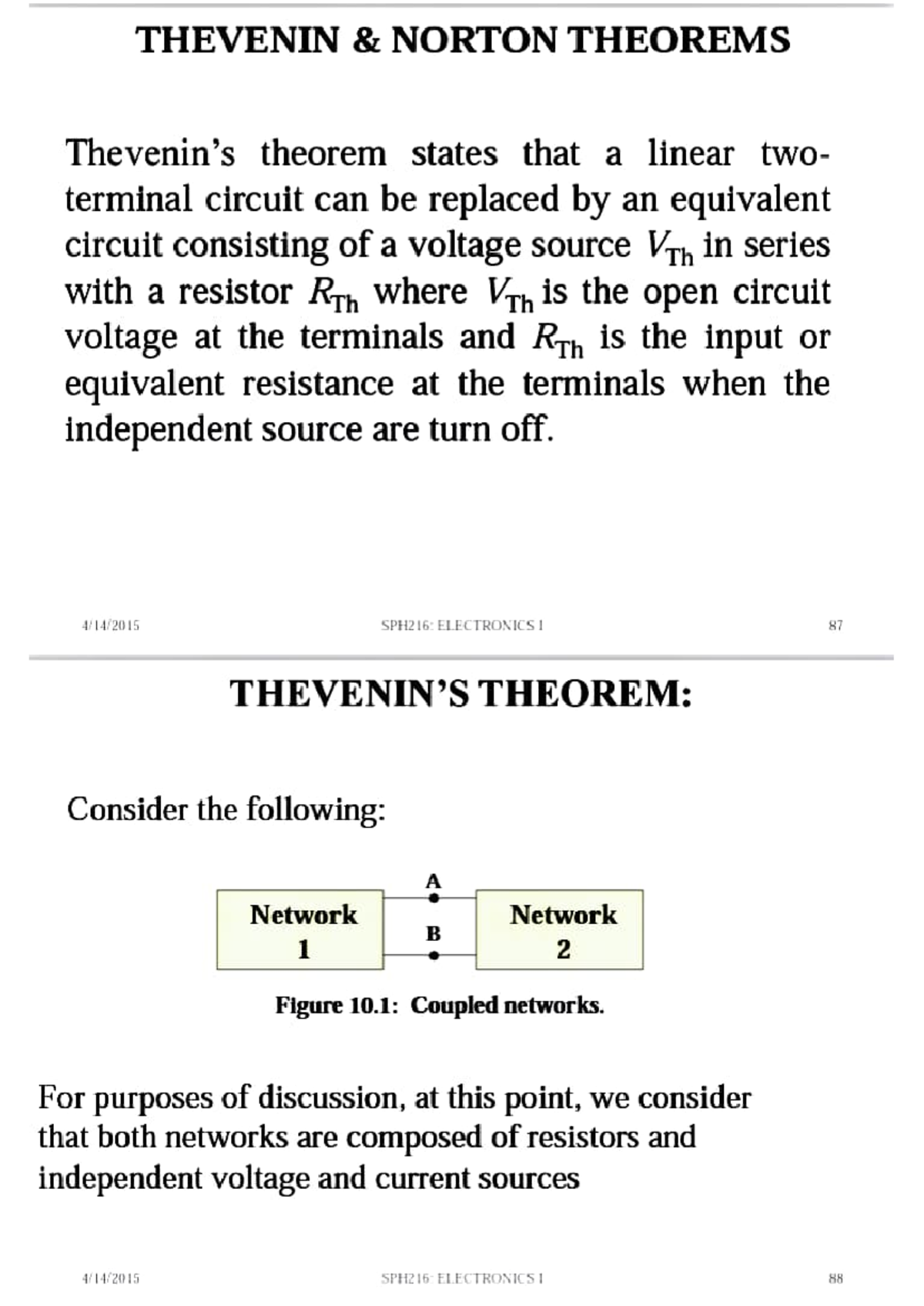 Thevenin's Theorem Lecture Notes with Worked Examples (SPH216) - Studocu