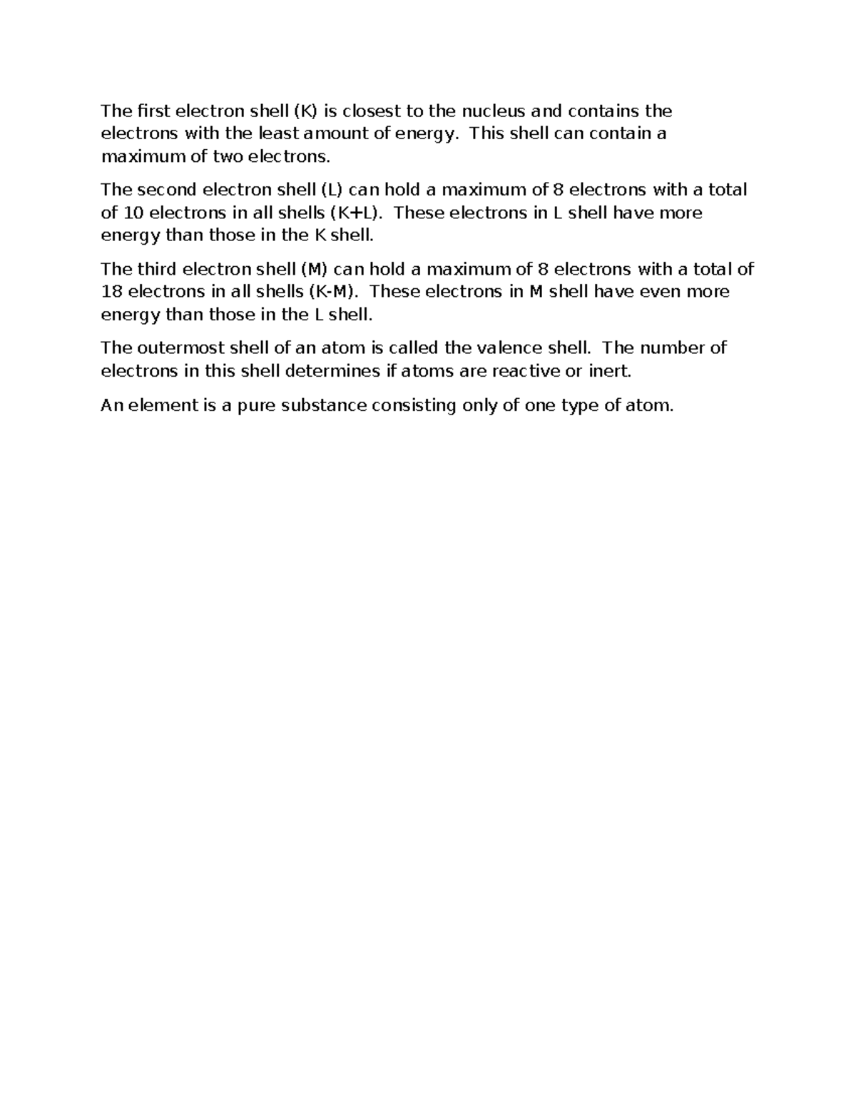 Electron Shells and Their Energy Levels - Document 14 - Studocu