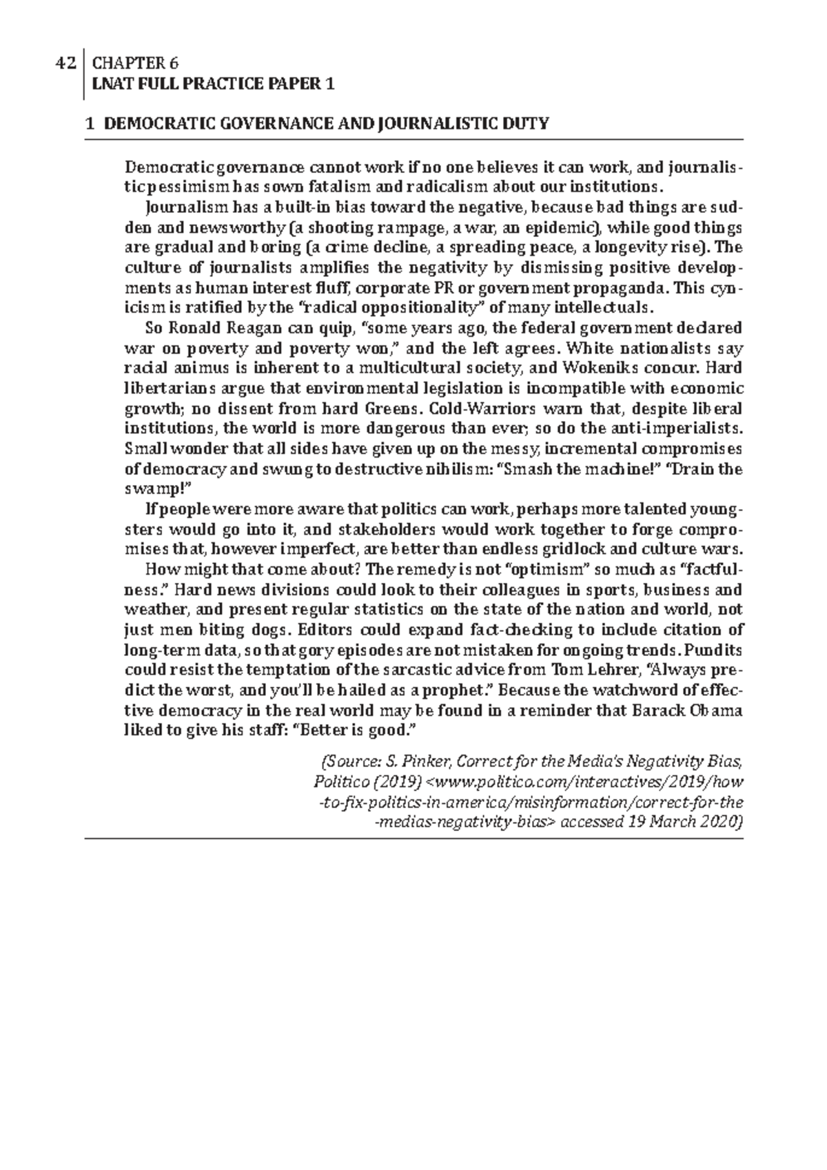 LNAT FULL PRACTICE PAPER 1: Democratic Governance & Journalistic Duty ...