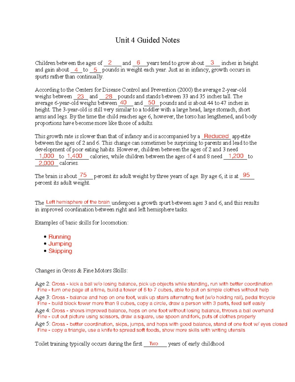 Unit 4 Exam 2 Guided Notes on Early Childhood Development - Studocu
