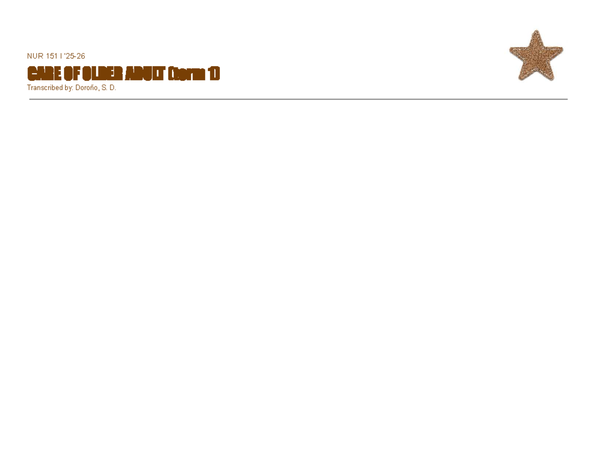 NUR 151 | Care of Older Adults: Comprehensive Study Guide (Term 1 ...