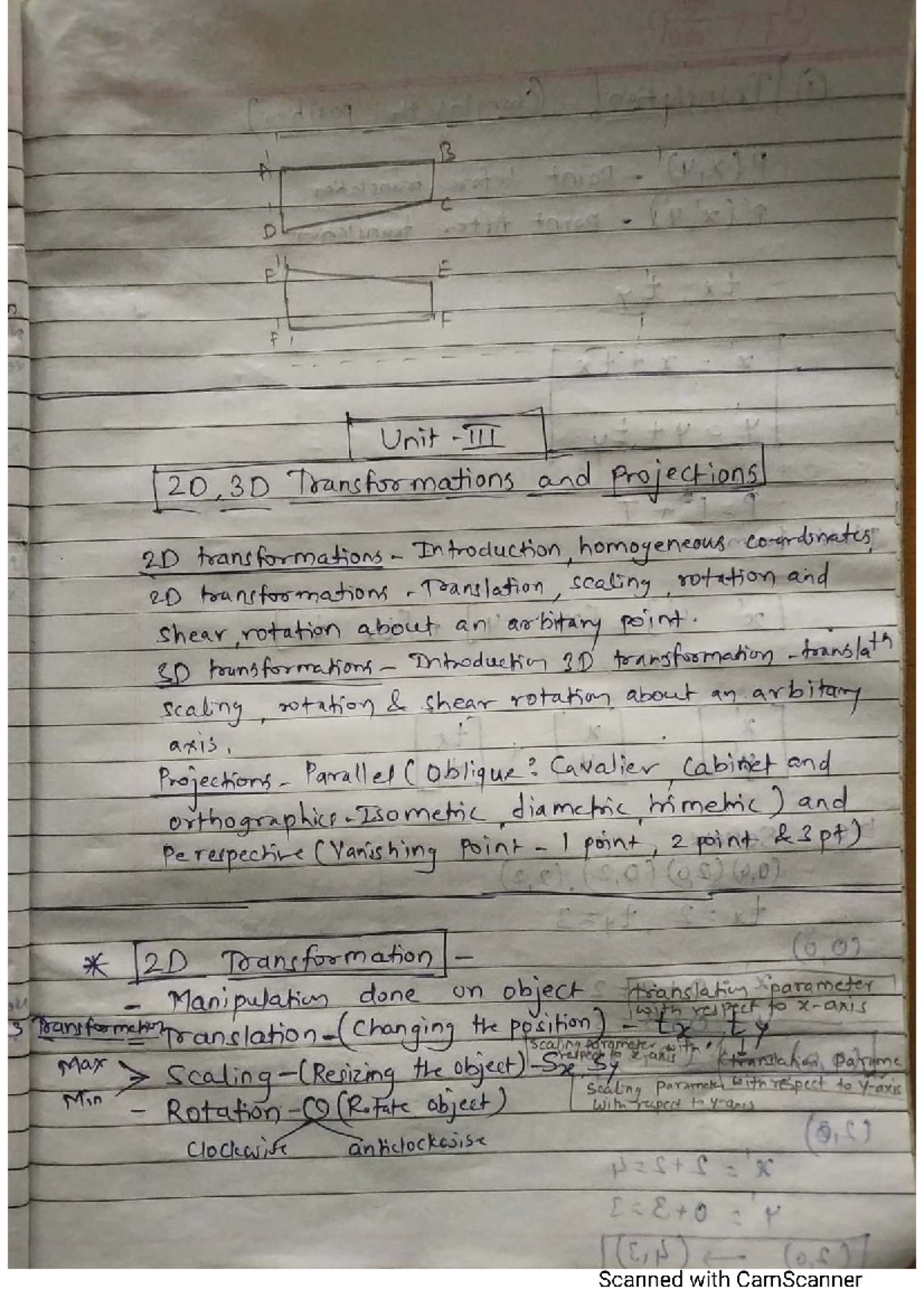 Unit III: 2D & 3D Transformations and Projections Notes - Studocu