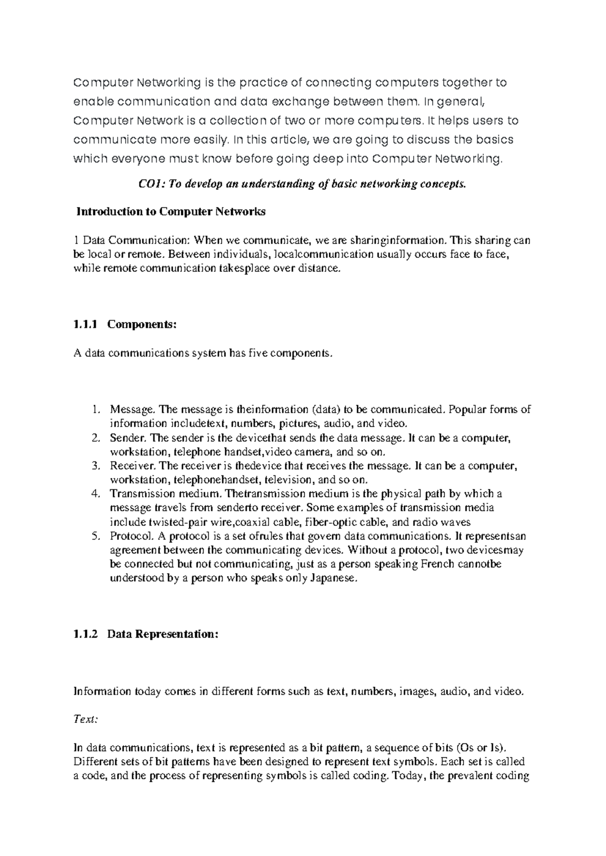 Computer Networks Intro: Key Concepts & Components (Unit 1) - Studocu