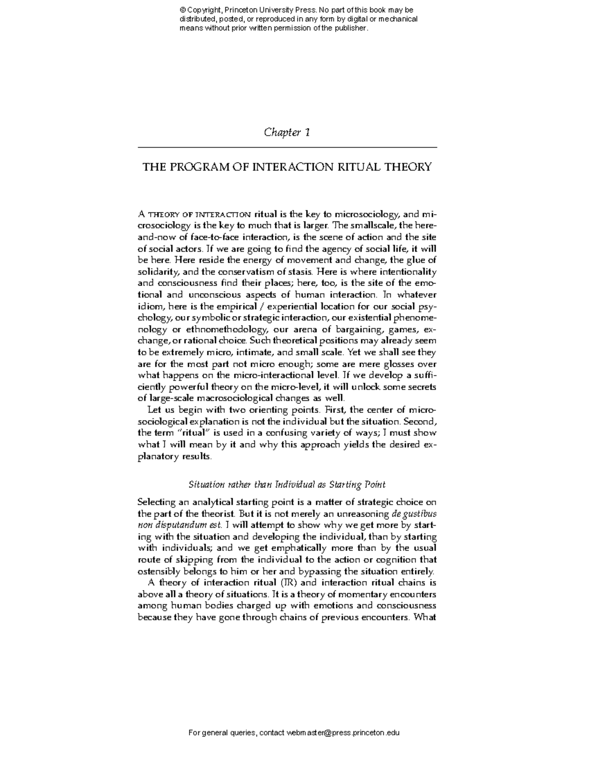 THE Program OF Interaction Ritual Theory - Chapter 1 THE PROGRAM OF ...