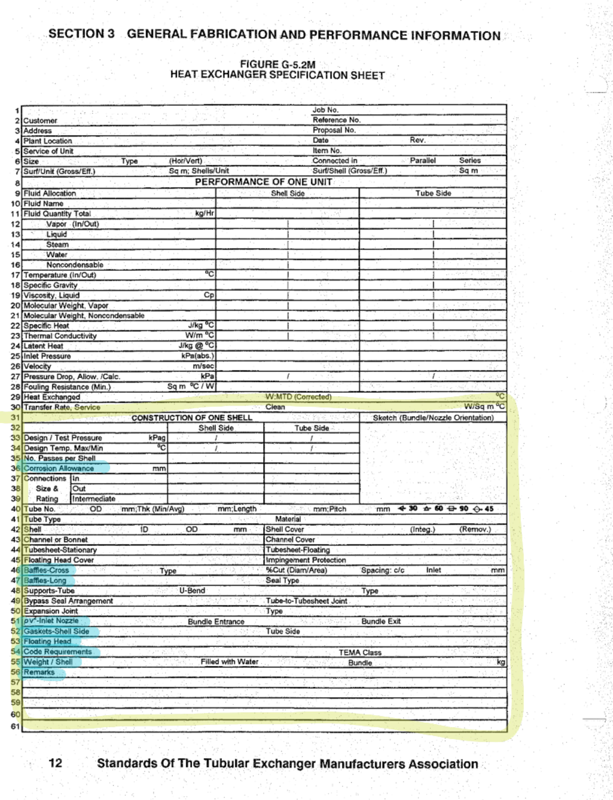TEMA Standards 1999: Heat Exchanger Specification Sheet - Studocu