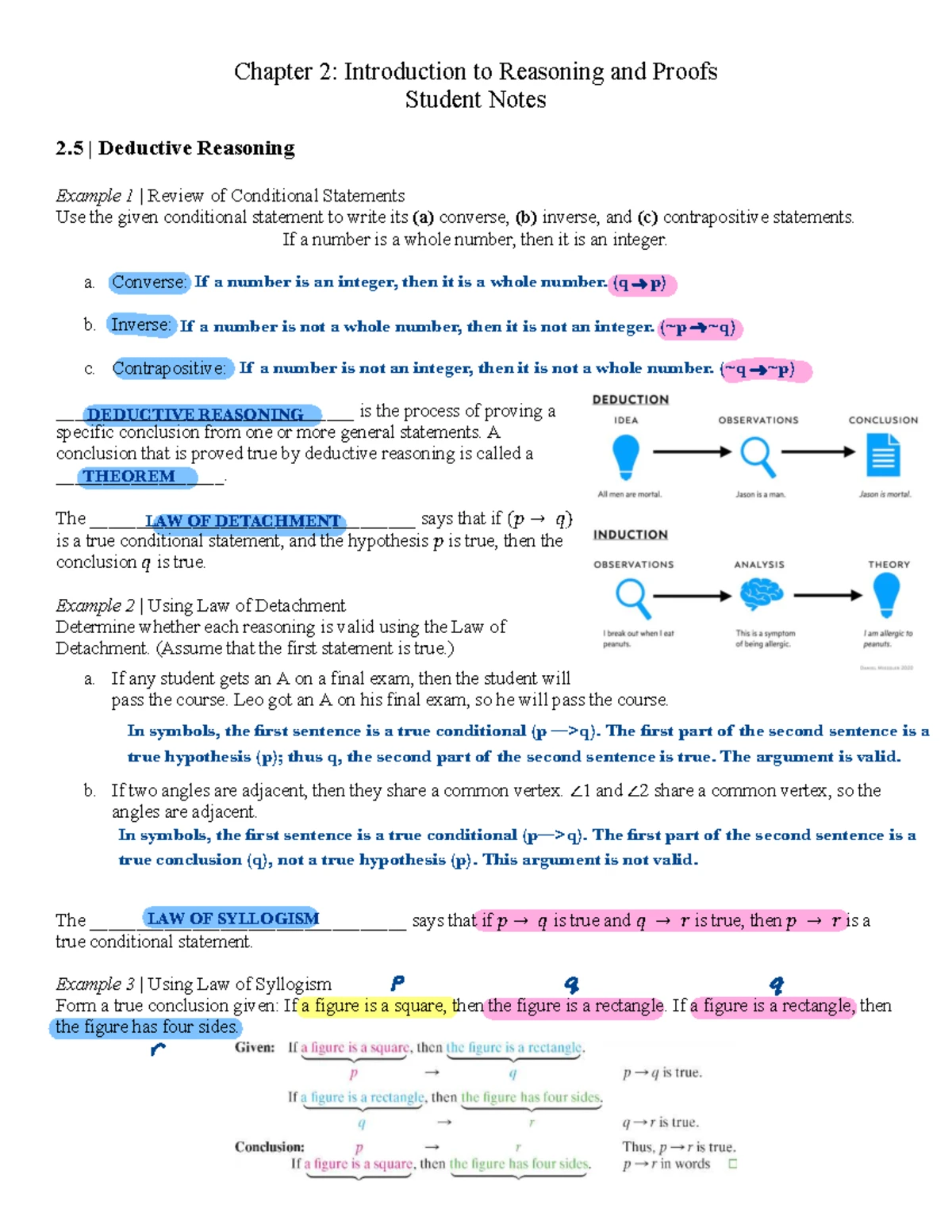 Final Exam Student Notes: Reasoning, Proofs, Areas & Patterns - Studocu