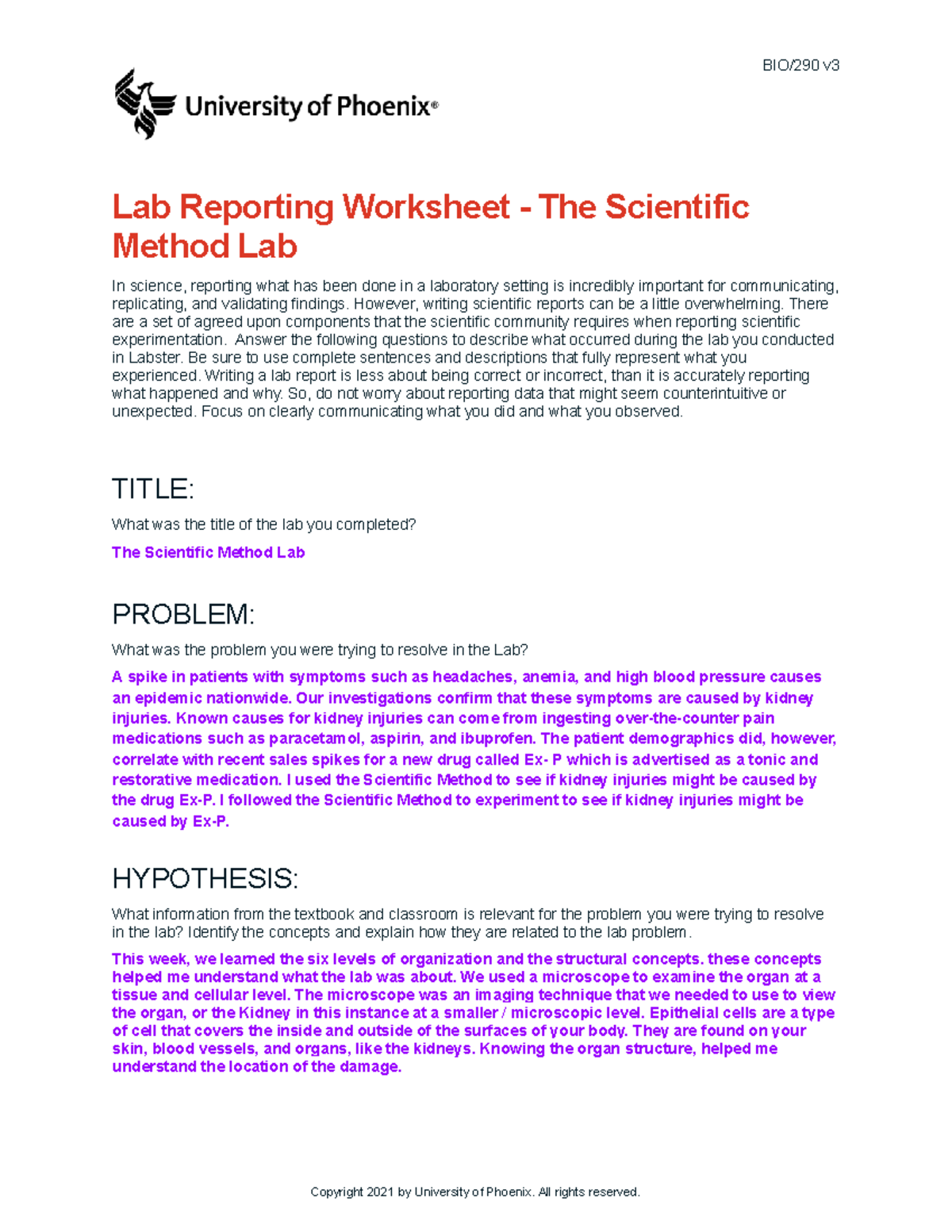 BIO/290 v3 Week 1 Lab Report: The Scientific Method in Action - Studocu