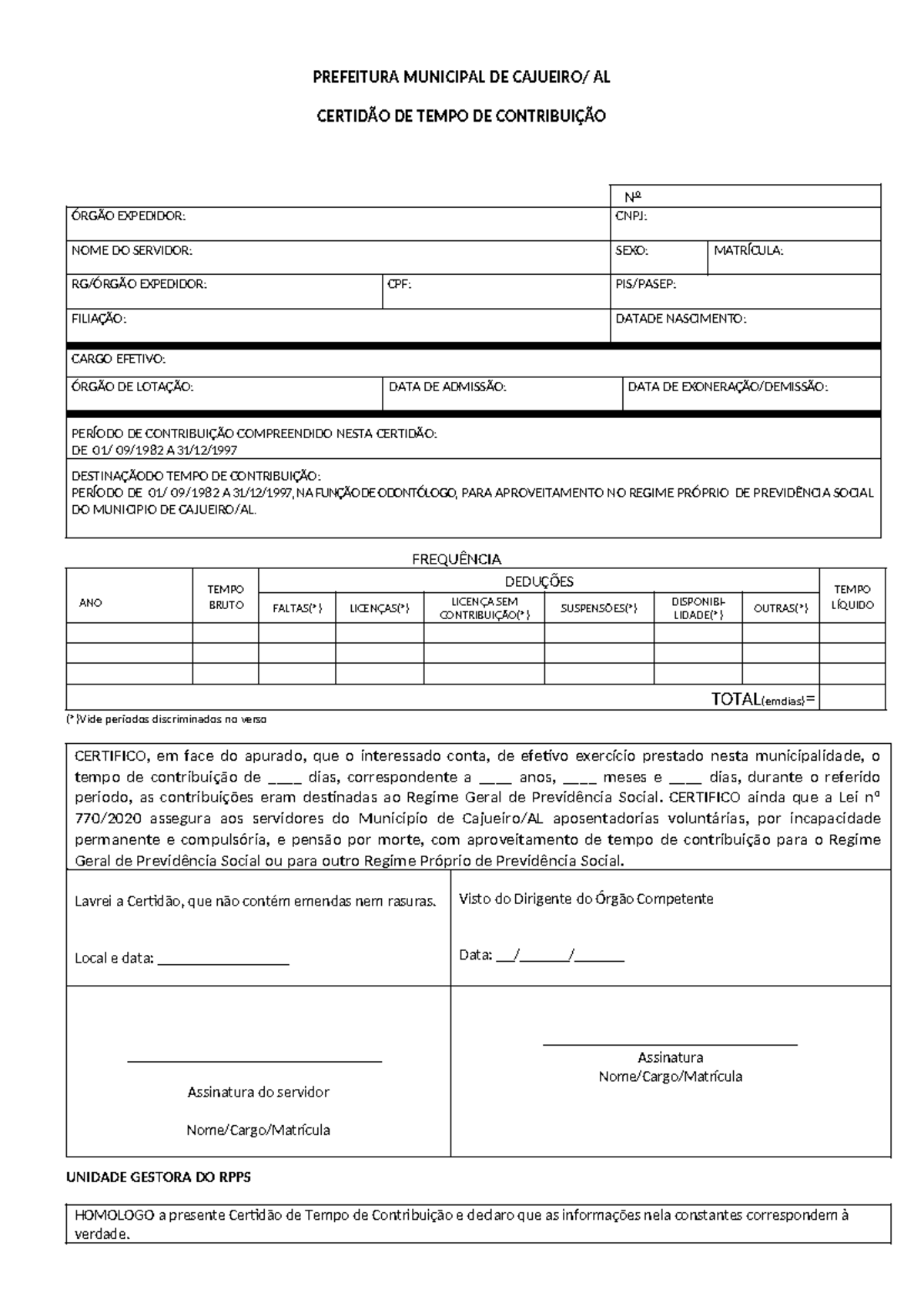 CTC Modelo - certidão de tempo de contribuição - PREFEITURA MUNICIPAL ...