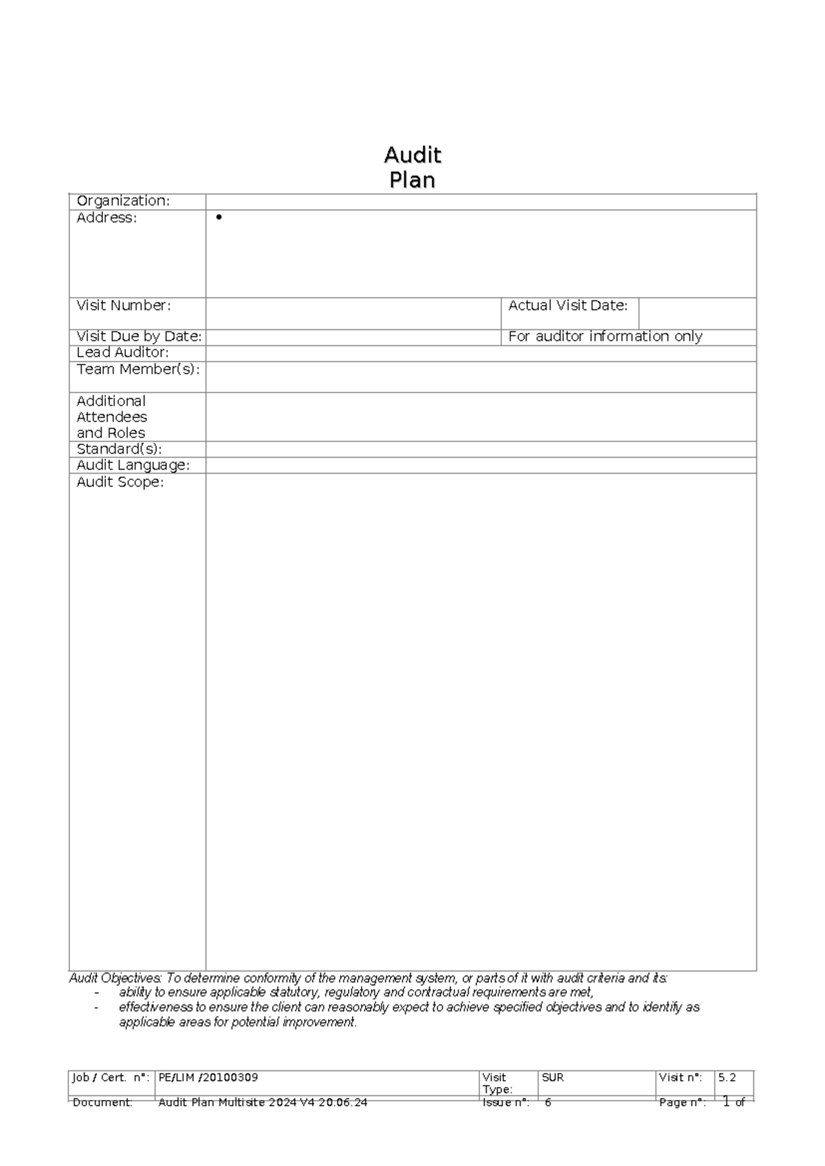 Plan de Auditoría ISO 14001 y ISO 45001 - PE/LIM/20100309 - Studocu