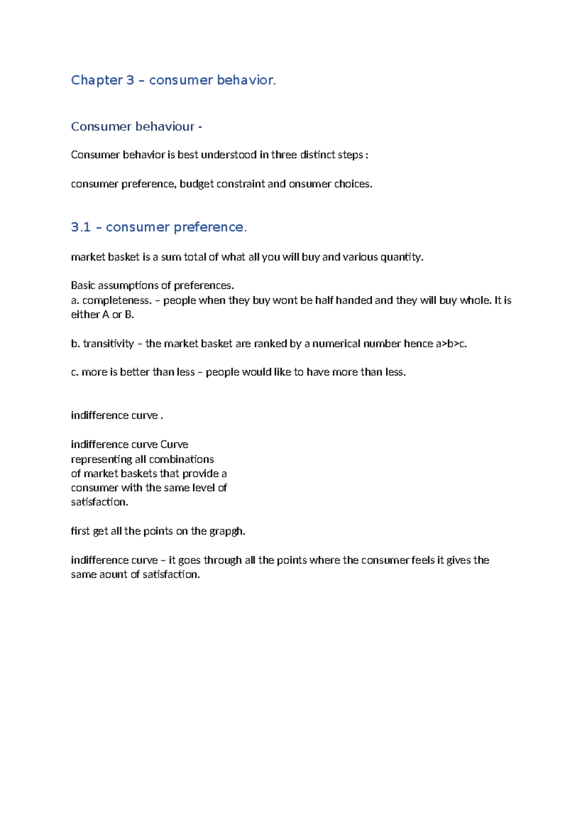 Chapter 3 - Consumer Behavior: Preferences and Indifference Curves ...