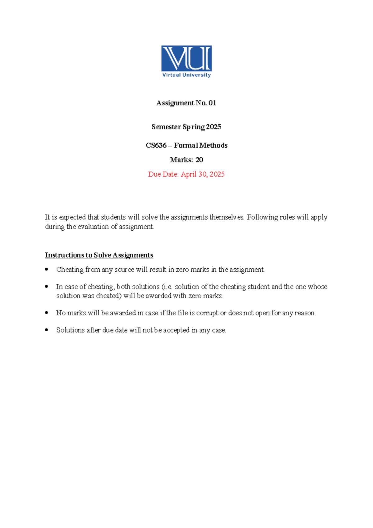 Spring 2025 CS636 Assignment No. 01 Guidelines and Instructions - Studocu