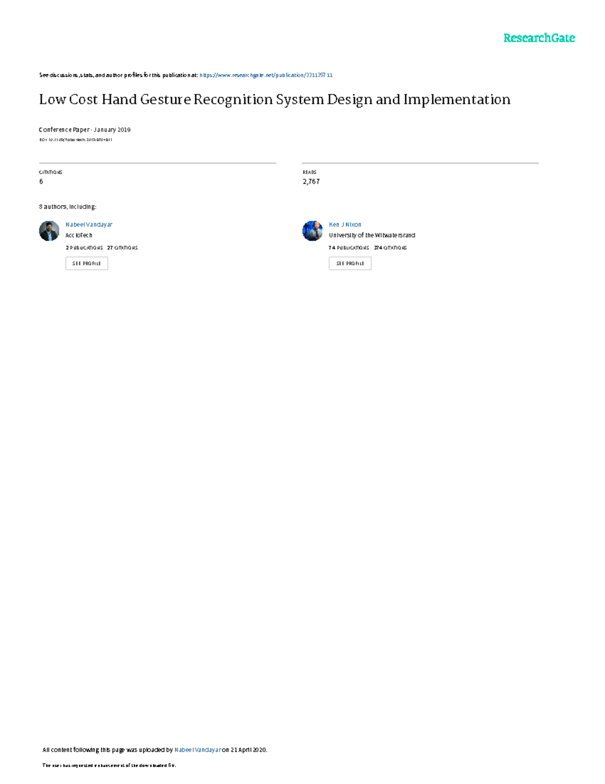 Low Cost Hand Gesture Recognition System Design & Implementation - Studocu