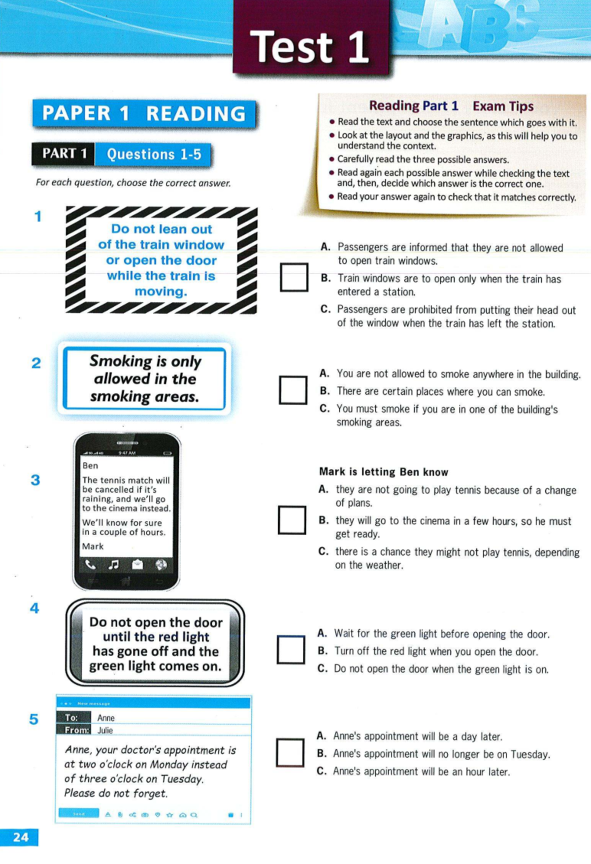 PET Reading Test 1 - Exam Tips and Practice Questions - Studocu
