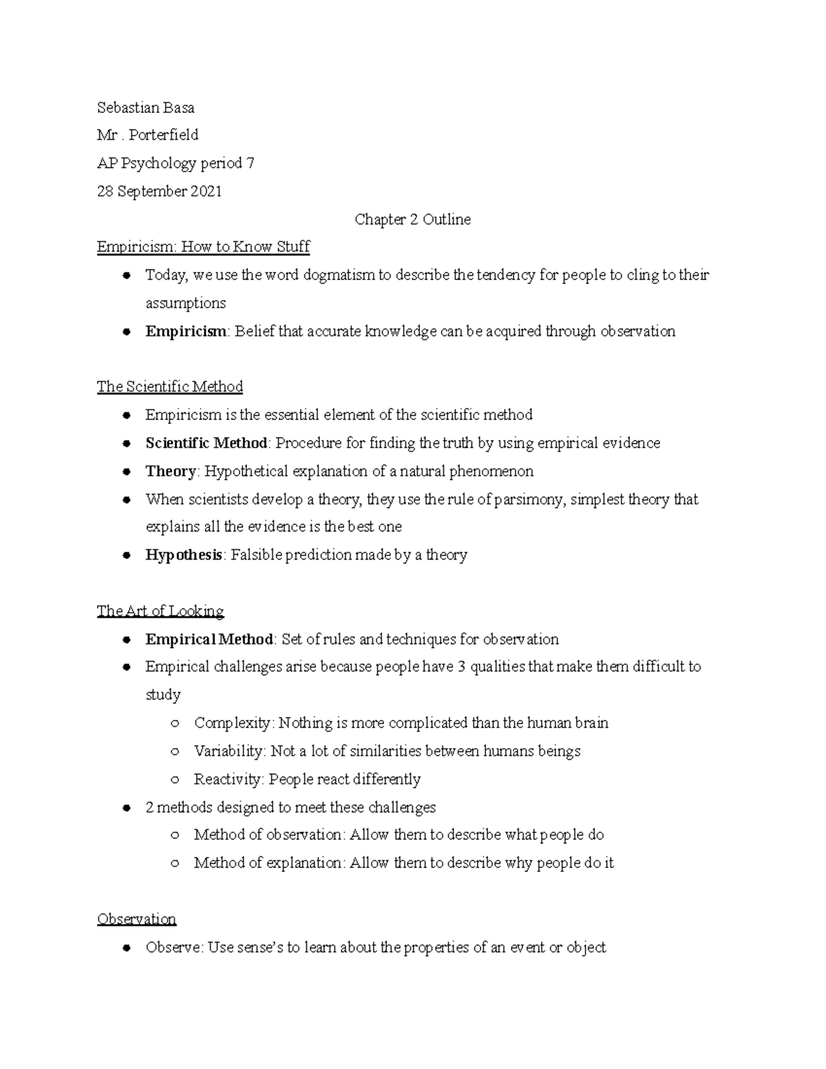 AP Psychology Chapter 2 Summary and Key Concepts Outline - Studocu