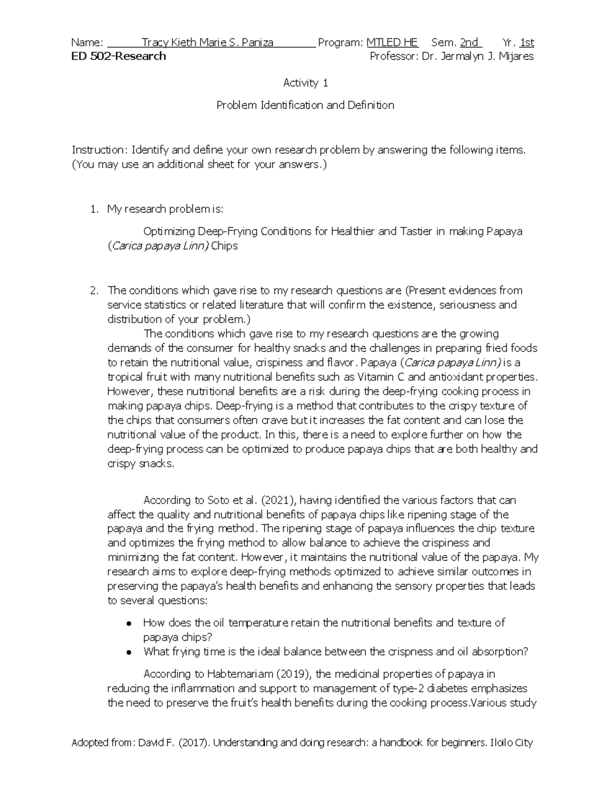 Activity 1 Problem Identification and definition - ED 502-Research ...