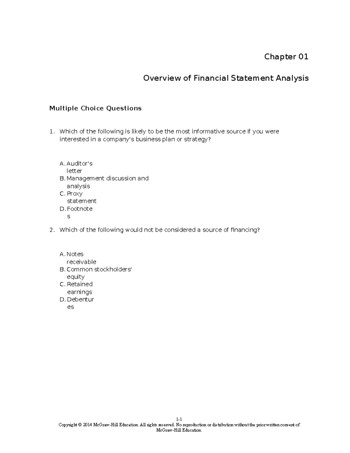 TBChap 001-4 - Test Bank for Financial Statement Analysis Chapter 1 ...