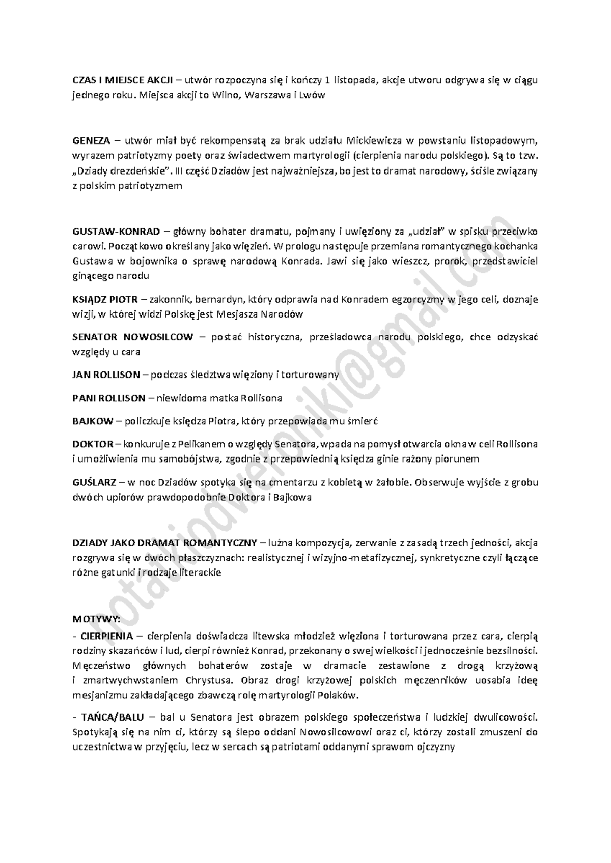 Adam Mickiewicz 'Dziady cz. III' - CZAS I MIEJSCE AKCJI – utwór