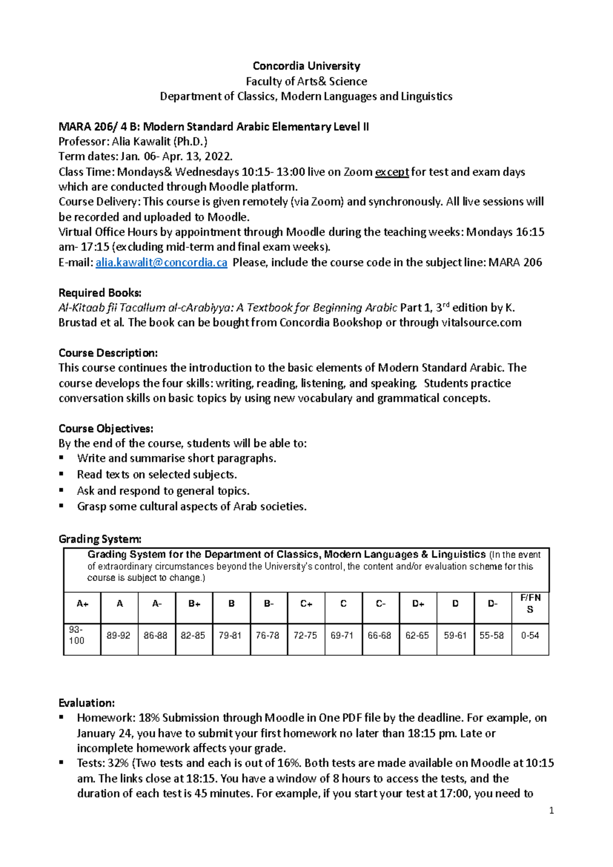 Course Outline - Concordia University Faculty of Arts& Science ...