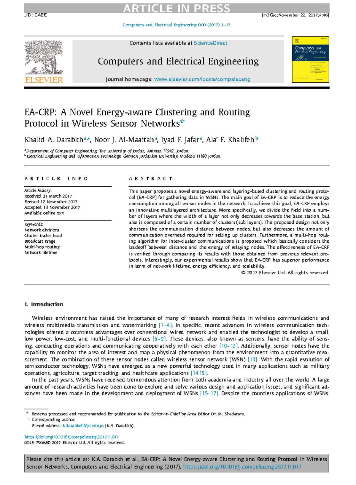 EA-CRP: Energy-Aware Clustering and Routing in WSNs - A Novel Approach ...