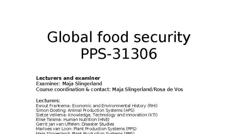 Course Guide for Global Food Security (PPS-31306) 2025-26 - Studeersnel