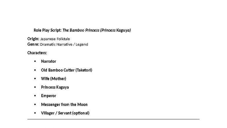 🎭 Role Play Script: The Bamboo Princess (ABCD 101) - Studocu