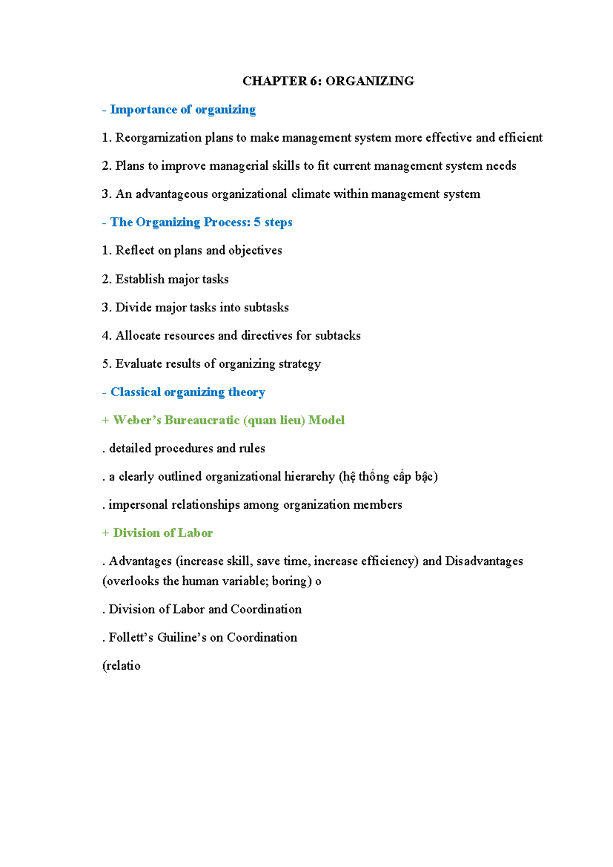 CHAPTER 6: ORGANIZING - Key Concepts and Theories in Management - Studocu