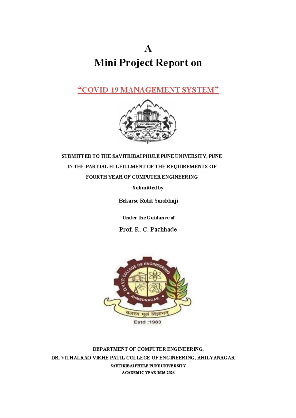 Mini Project Report on COVID-19 MANAGEMENT SYSTEM (CSE) - Studocu